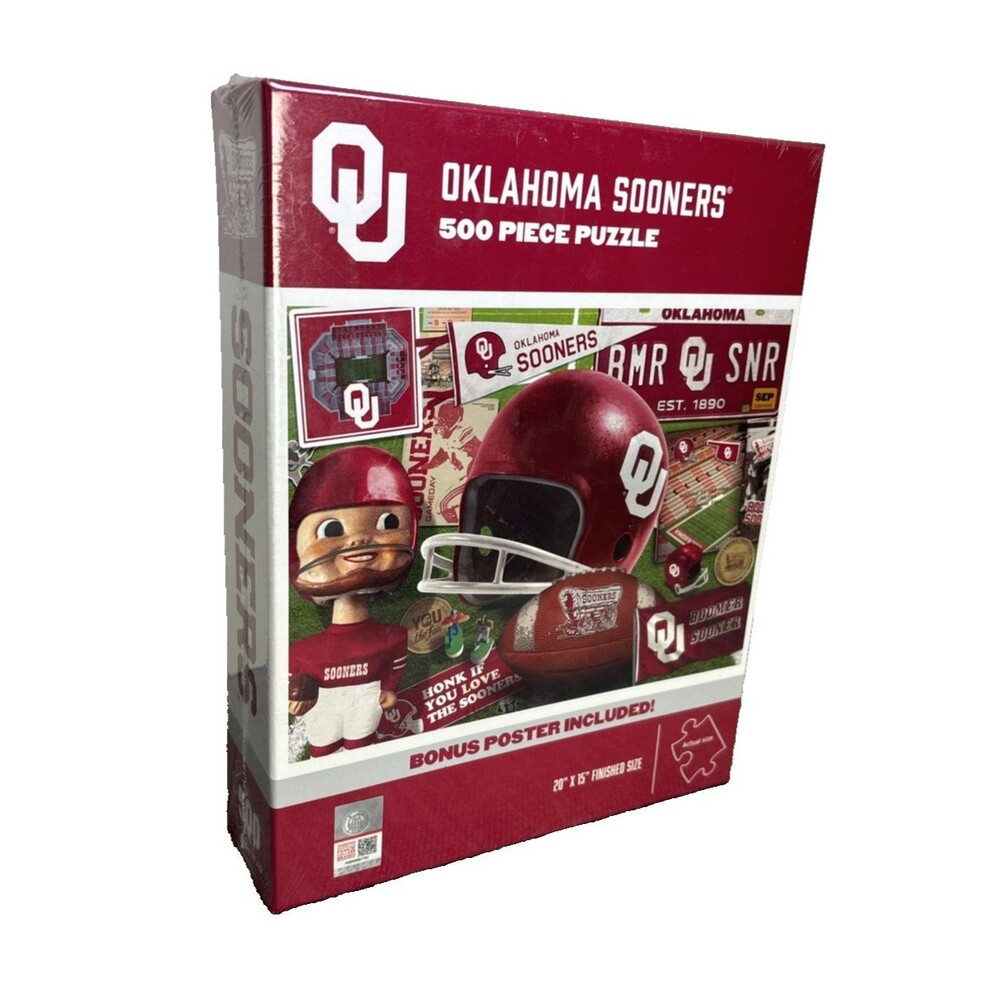 You The Fan! OKLAHOMA SOONERS 500 Piece Puzzle, 20” x 15” Sealed Poster included